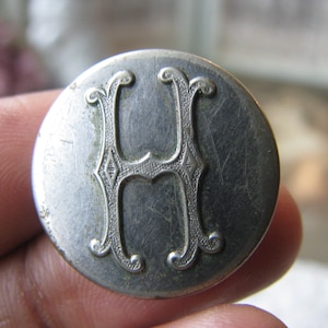 Antique Initial Button, Victorian Initial Button, Letter H Button, Silver Plated Button, Monogram Button, Letter Button, S.A. FRENCH N.Y.