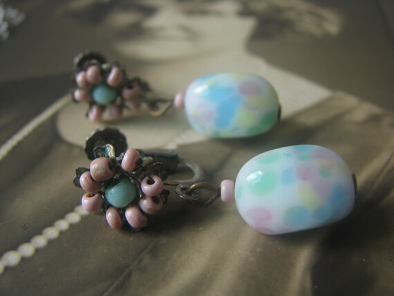 Vintage Miriam Haskell Beaded Drop Screw back Earr