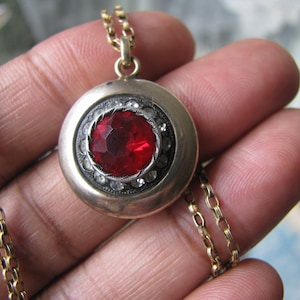 Edwardian Locket Necklace, Antique Paste Necklace, Edwardian Paste Pendant, Gold Filled Necklace, Red Paste Necklace, Edwardian Jewelry