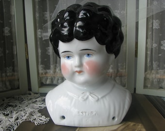 Antique Doll Head, Porcelain Doll Head, Victorian Doll Head, German Porcelain, ESTHER Doll