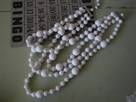 Vintage White Lucite Plastic Four Strand Necklace Fashion Jewelry