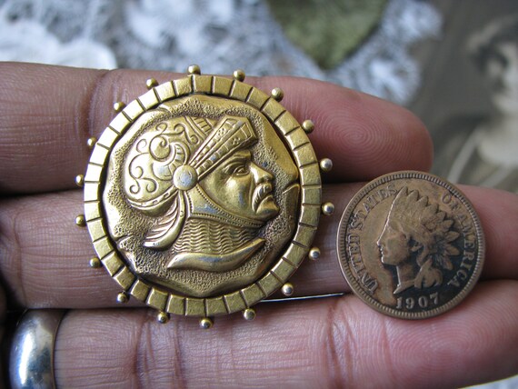 Antique Gold Filled Brooch, Antique Coin Brooch, … - image 4