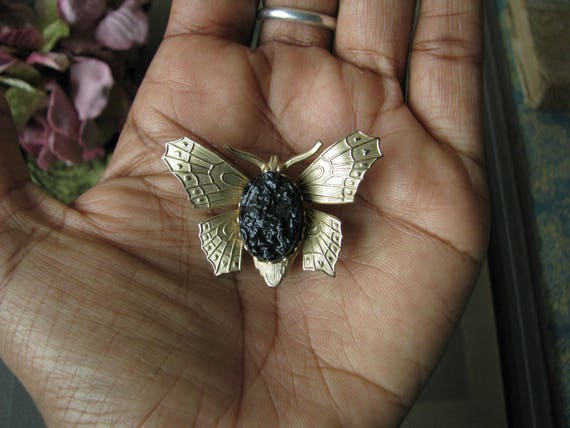 Vintage Gold Tone Lucite Duzy Butterfly Pin, Vint… - image 3