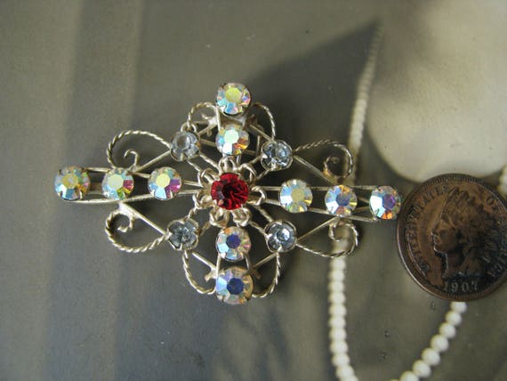 1930's Rhinestone Brooch, Spun Silver Wire Brooch… - image 2