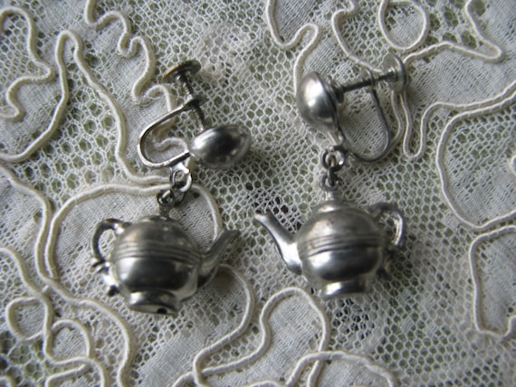 Vintage Teapot Earrings, Silver Teapot Earrings, … - image 3