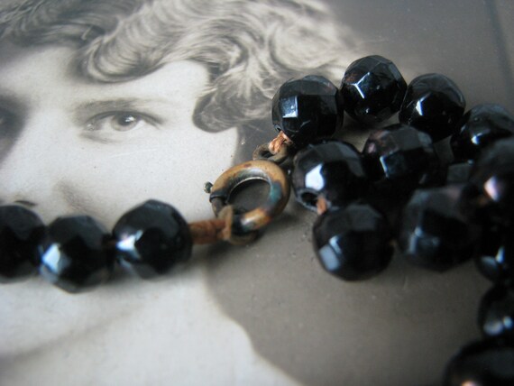 Antique Bead Necklace, Black Glass Bead Necklace, Victorian
