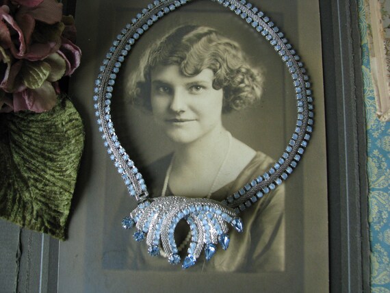 Vintage Hobe Blue Rhinestone Necklace Brooch, Hobe
