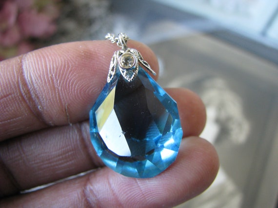 1930s Art Deco Blue Paste Filigree Necklace, Brid… - image 5