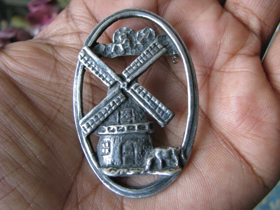 Windmill Brooch, Vintage Pewter Pin,  Windmill Pi… - image 3