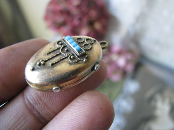 Antique Victorian Locket, Victorian Turquoise Loc… - image 4