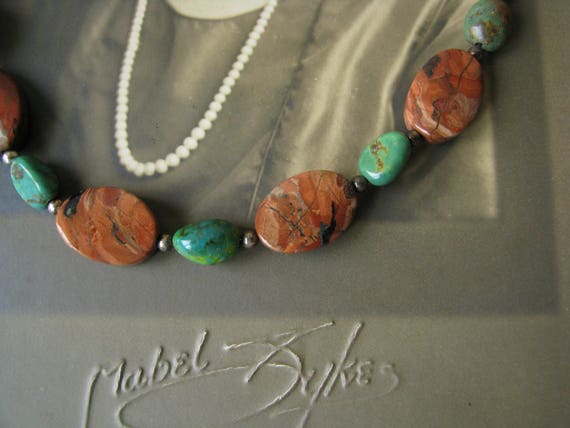 Vintage Jasper Green Turquoise Hematite Beaded Ne… - image 2