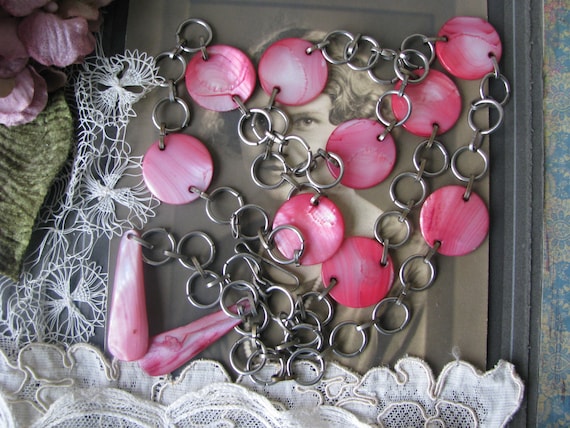 Vintage Pink Shell Belt, MOD Mother Of Pearl Belt,