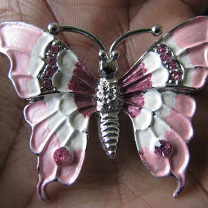 Vintage Butterfly Brooch, Rhinestone Butterfly Brooch, Enamel Butterfly Brooch, Pink Butterfly Brooch, Vintage Butterfly Pin image 7