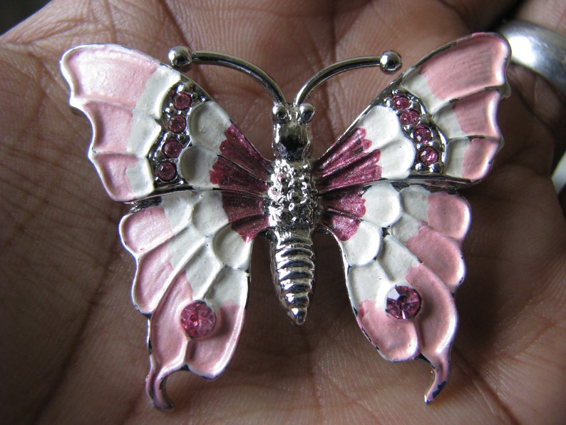 Vintage Butterfly Brooch, Rhinestone Butterfly Brooch, Enamel Butterfly Brooch, Pink Butterfly Brooch, Vintage Butterfly Pin image 7