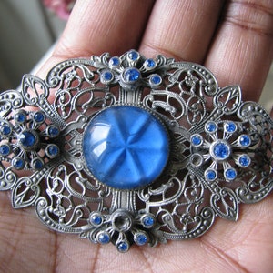 Large Antique Brooch, Antique Paste Brooch, Art Deco Paste Brooch, Art Deco Filigree Brooch, Colored Paste Brooch, Ornate Antique Brooch