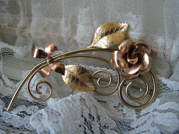 Vintage Krementz Brooch, Gold Filled Flower Brooc… - image 2