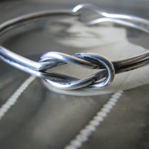 Antique Silver Bracelet, Double Love Knot Silver Bracelet, Edwardian Silver Bracelet, Handmade Sterling Silver Bracelet, Silver Bangle Cuff