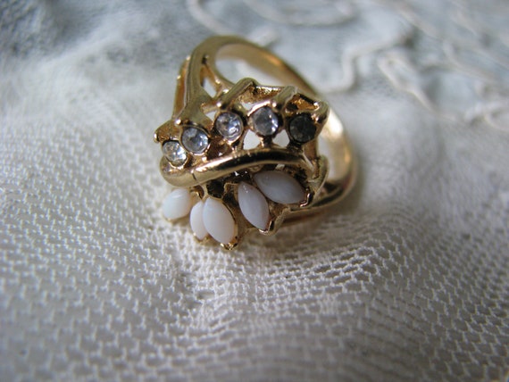 Vintage Opal Ring, Rhinestone Opal Ring, Vintage … - image 1