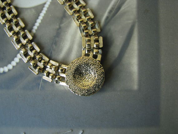 1980's Gold Plated Mesh Chain Rhinestone Black En… - image 5