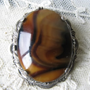 Large Vintage Brooch, Faux Stone Brooch, Faux Agate Brooch, Victorian Style Brooch, Art Glass Brooch