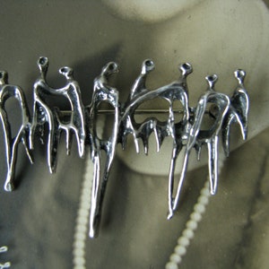 Aharon Bezalel Sterling Silver Brutalist Brooch, Crowd Of People Sculpture Pin, Modernist Sterling Brutalist Pin