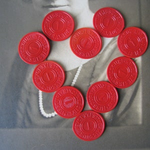 Vintage Sales Tax Tokens, Red Plastic Tokens, 1940&#39;s Tax Tokens, Missouri Sales Tax Tokens, Red Sales Tax Tokens,