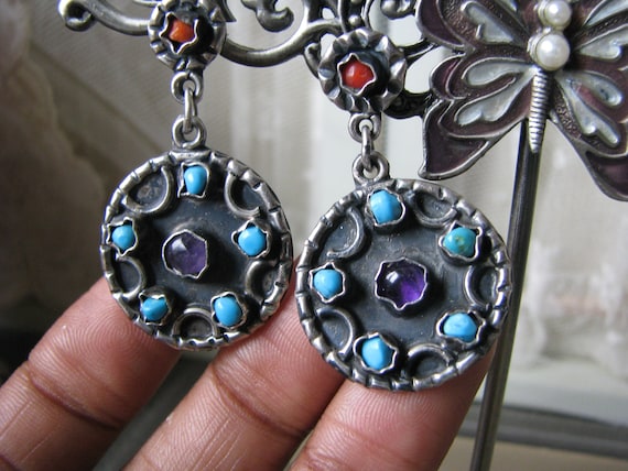 Vintage Mexican Silver Earrings, Vintage Turquoise