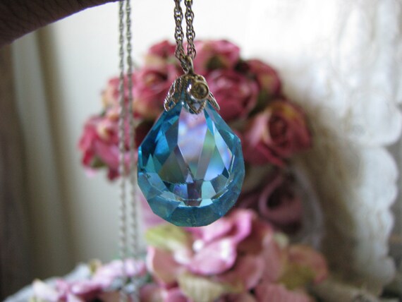 1930s Art Deco Blue Paste Filigree Necklace, Brid… - image 6