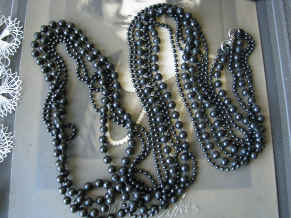 Vintage Black Enamel 3 Strand Ball Chain Necklace Vintage Black Ball Chain Necklace Gothic Black Ball Chain