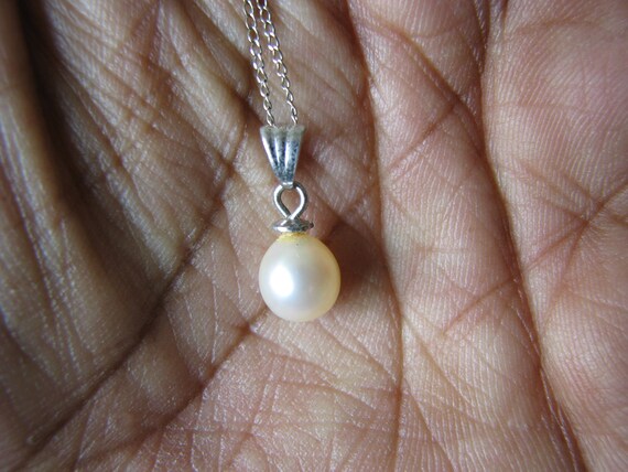 Oval Cultured Pearl Pendant, Vintage Cultured Pea… - image 3