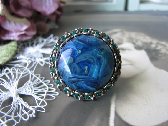 Vintage Copper Ring, Vintage Rhinestone Ring, Vint