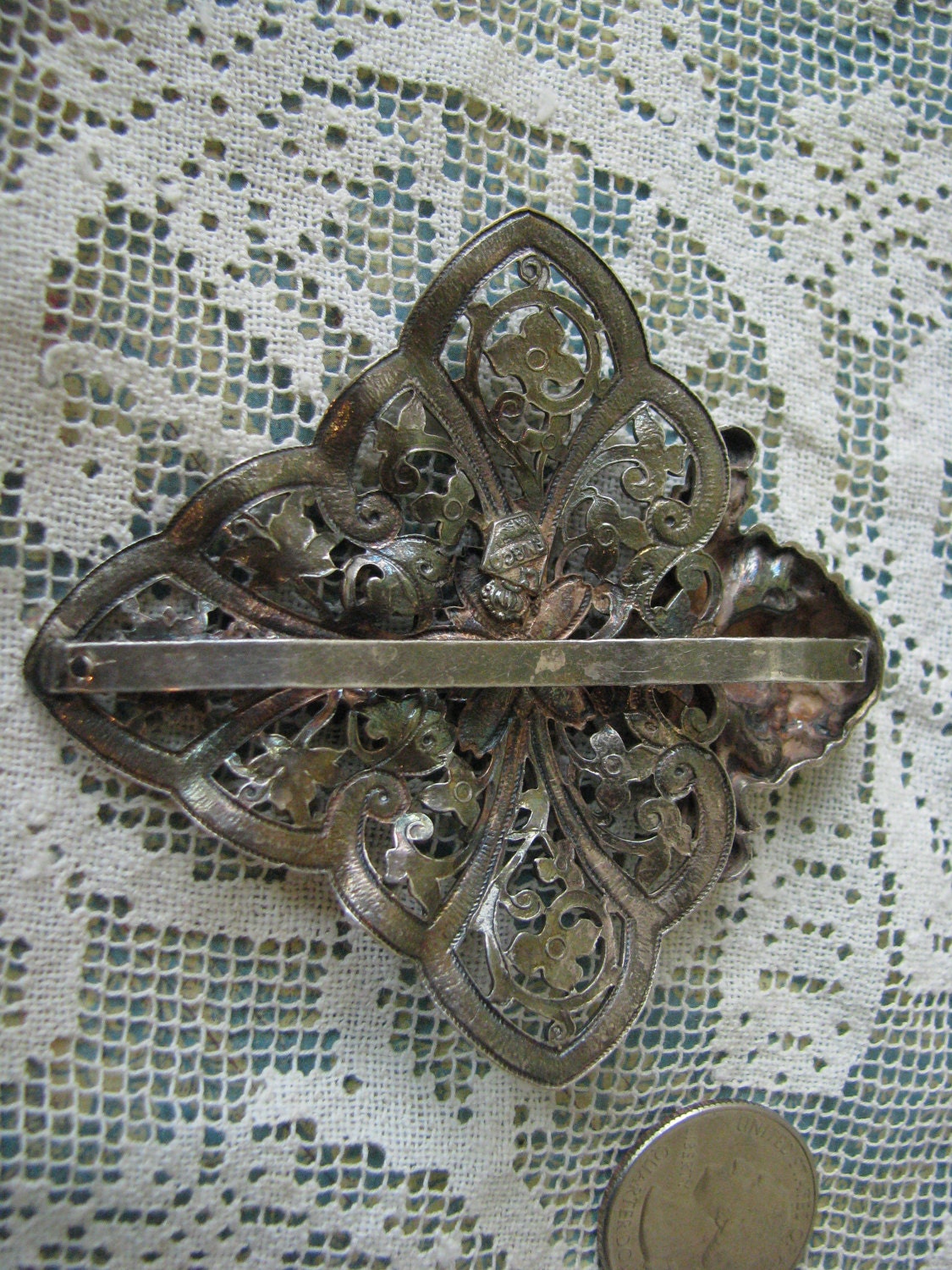Antique Silver Plate Sash Buckle, Fishel Nessler Art Nouveau  display picture 2
