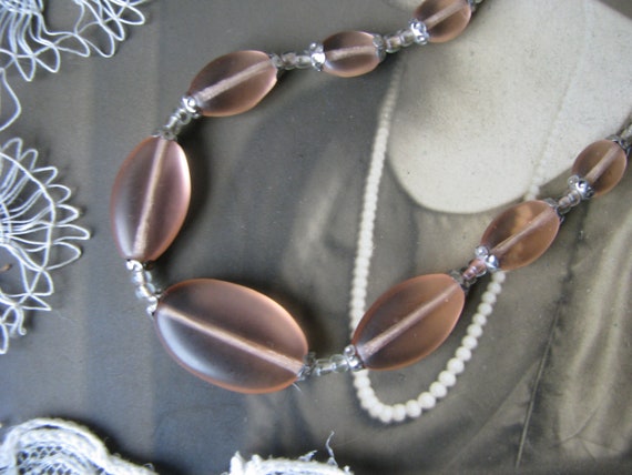 Art Deco Bead Necklace, Pink Camphor Glass Bead N… - image 5