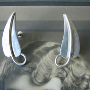 Vintage 1950s Mexican Silver Leaf Screw Back Earrings Estate Woodburn Oregon