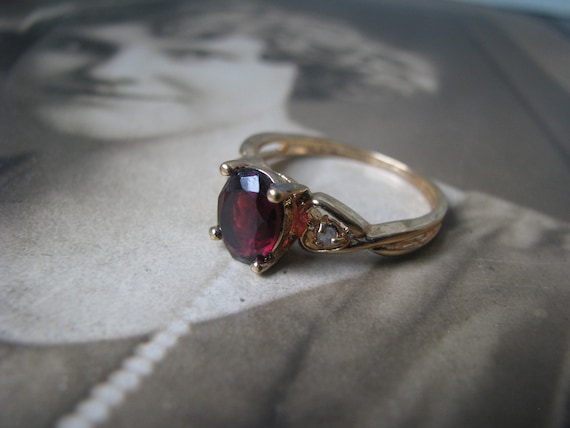 Vintage Garnet Ring, Gold Plated Garnet Ring, Gar… - image 1