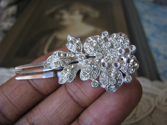 Vintage Art Deco Rhinestone Flower Hair Barrette