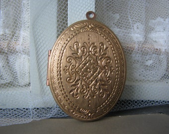 Vintage Victorian Style Brass Locket, Large Oval