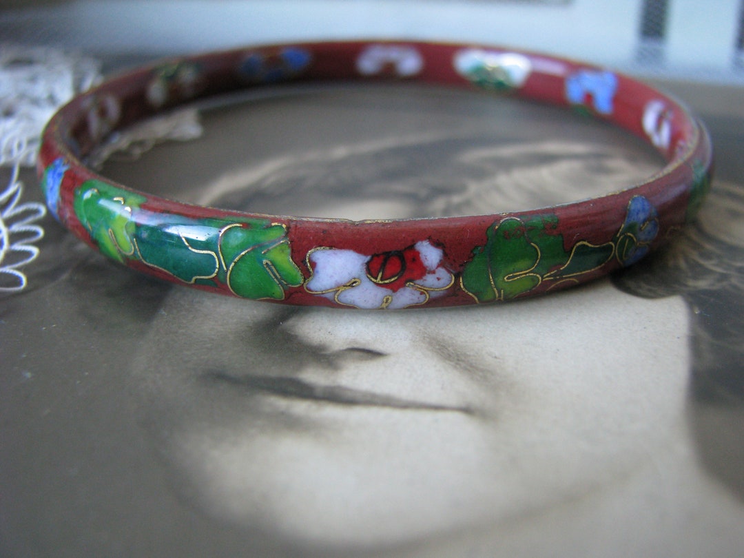 ヴィンテージ七宝焼きブレスレット、中国七宝焼きブレスレット、赤七宝