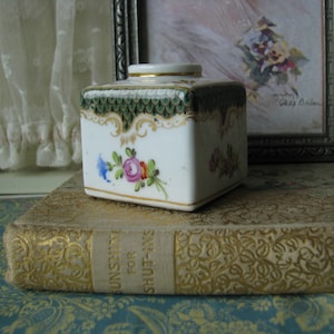 Antique Dresden Porcelain Ink Well, Floral Peacock Design