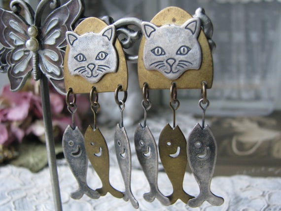 Vintage Cat Earrings, Susan L Richardson Earrings… - image 1