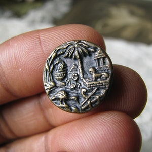 Antique Picture Button, Antique Silver Plated Button, Button Collection, Antique Sewing Notions, Victorian Button