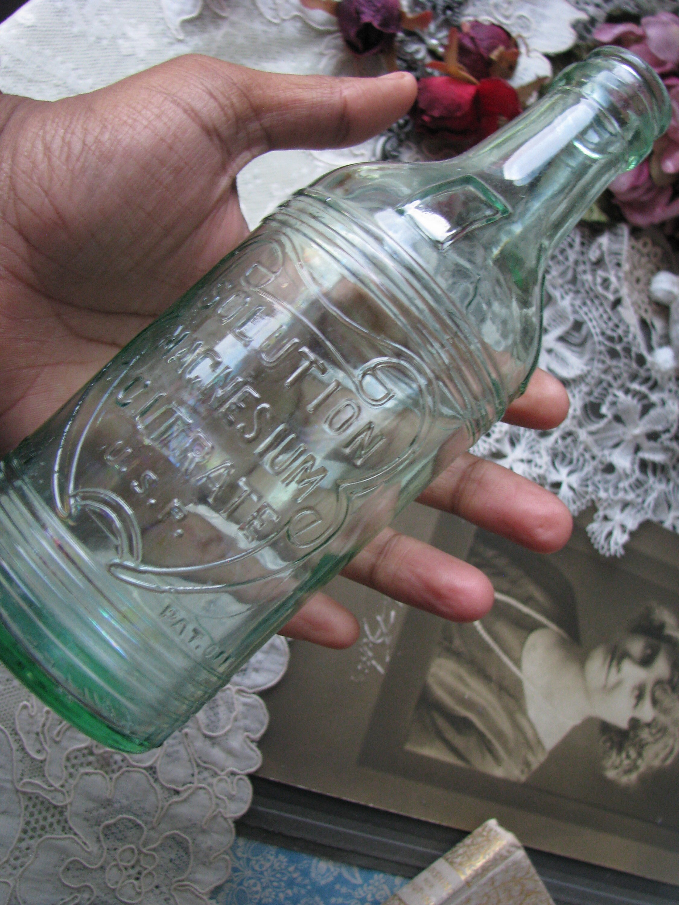 Antique Aqua Bottle, Antique Embossed Bottle, Aqua Blue Bottle, Collectible Bottle, Home Decor Bottle, Chemical Bottle, Magnesium Citrate