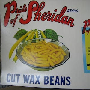 1930&#39;s Can Label, Vintage Wax Beans Label, Pride Of Sheridan Can Label, Canned Food Label