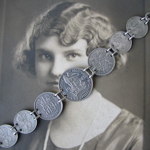 Vintage British Silver Coin Bracelet, Silver Shilling Bracelet, Six Pence Coin Bracelet, Three Pence Coin Bracelet, Sterling Coin Bracelet