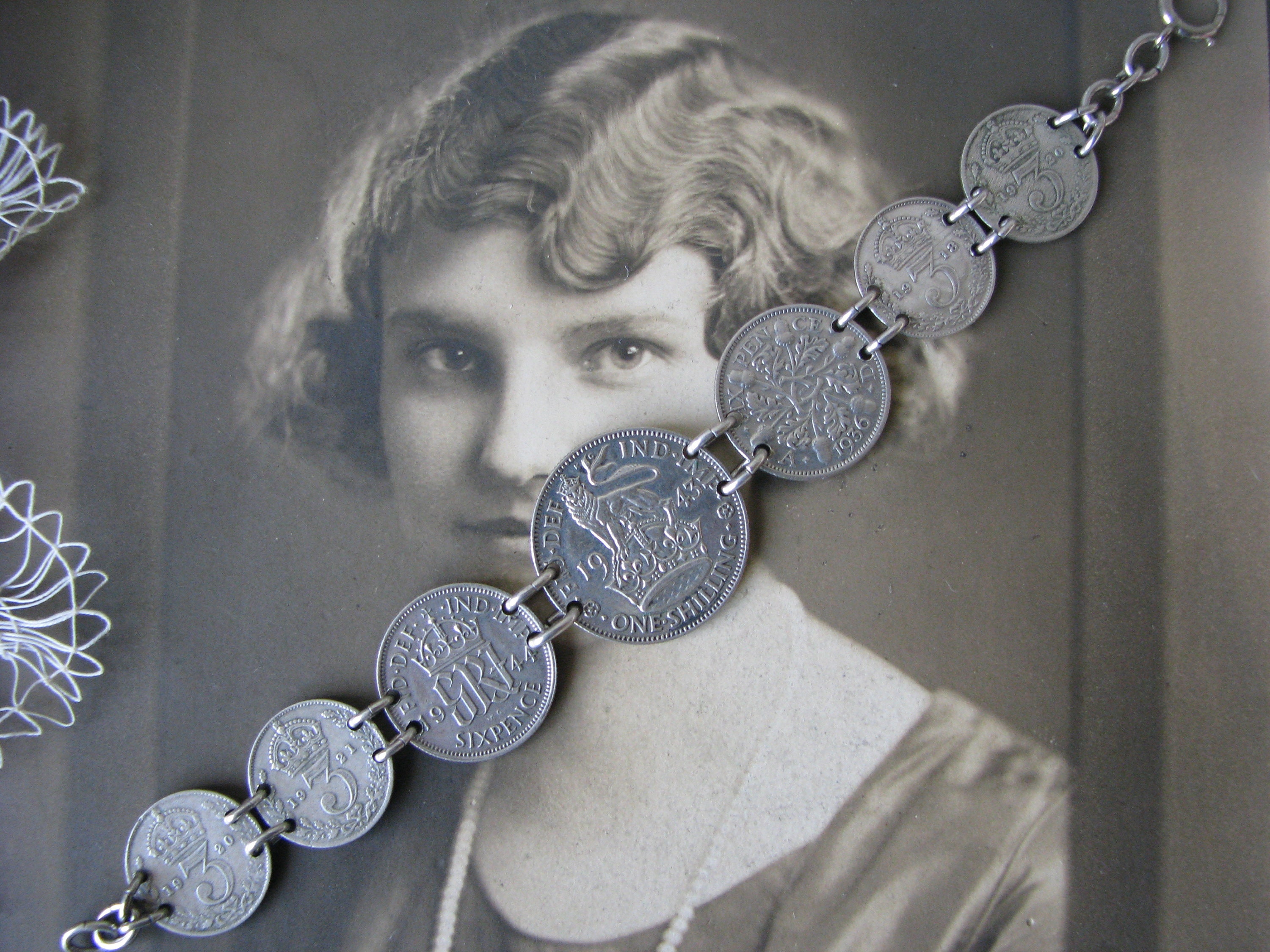 Vintage Britse zilveren munt armband, zilveren shilling