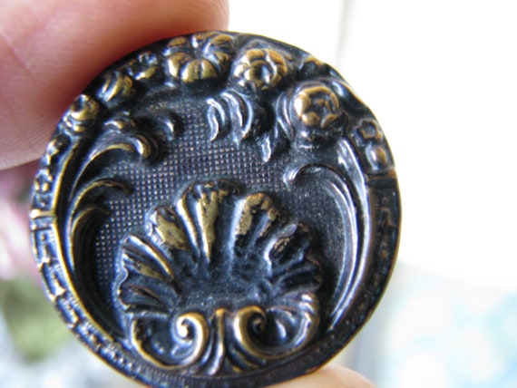 Antique Repousse Button, Antique Brass Button, Vic