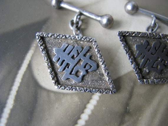 Antique Silver Cuff Links, Chinese Cuff Links, Ch… - image 1