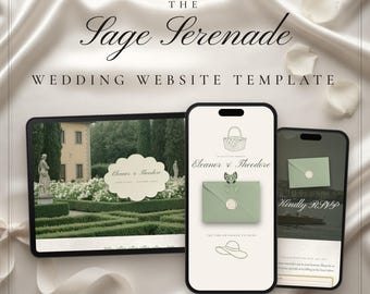 Sage & Ivory Wedding Website Template Canva | Digital Wedding Invitation with RSVP | Envelope Reveal | Instant Download