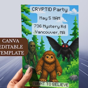 Szablon zaproszenia na imprezę Cryptid Mothman Bigfoot