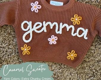 SALE Hand Embroidered Name Sweaters, Name Sweaters for Babies & Kids, Personalized Sweaters, Custom Sweater, Baby Announcement